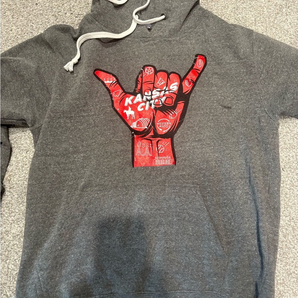Gray Hoodie with Red Kansas City Graphic